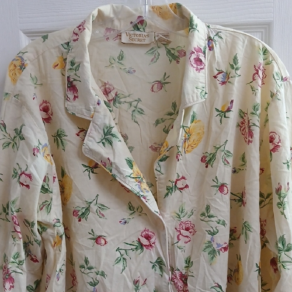 Vintage Gold Label Victoria's Secret Floral Cotton Button Front Sleep Top XL - Picture 2 of 12